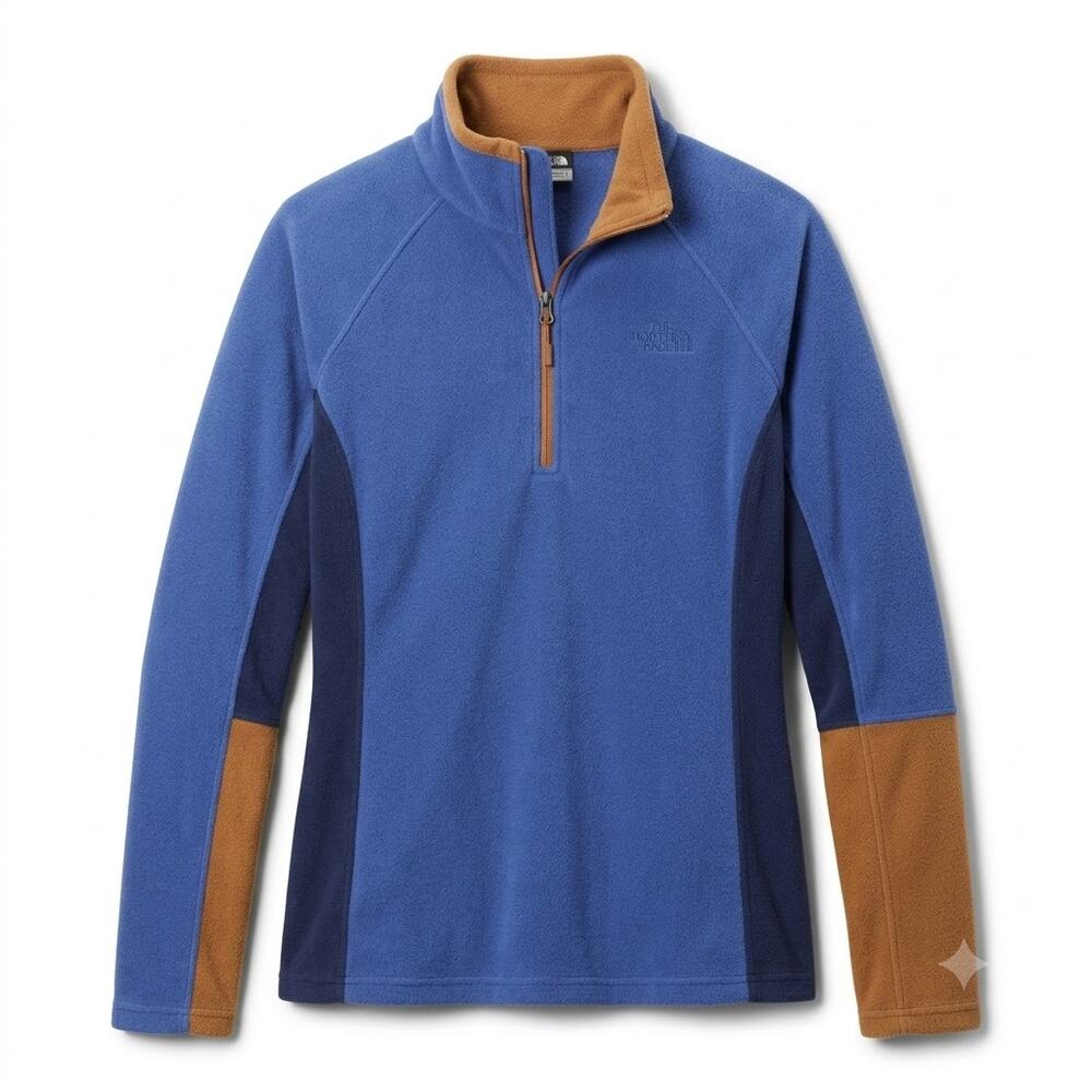COLUMBIA Lightweight Fleece 1/4 Zip Pullover Blue Brown Womens Small